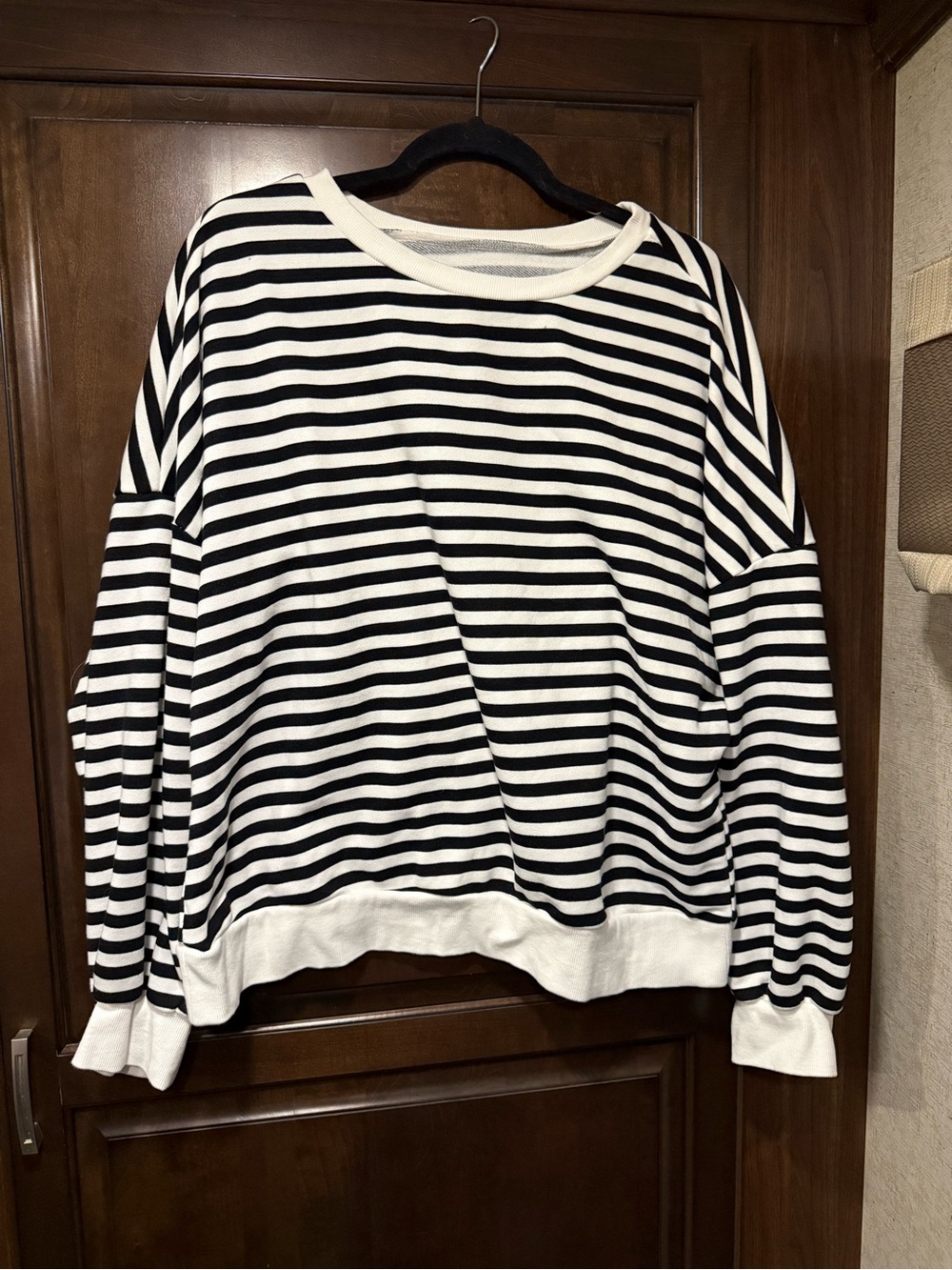 Women's Black & White Striped Crewneck Sweater